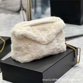 圣家冬季羊毛款配羊皮SLP新品牛皮logo磁扣链条女士手提单肩包