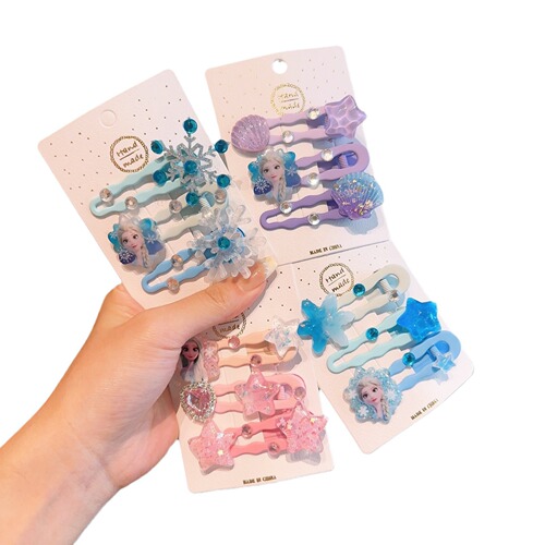Children's cartoon princess style hair accessories, cartoon girl hair clips, cute Elsa headband hair accessories, side clip set