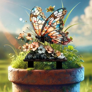 Cross-border butterfly with stone flower design garden pile indoor and outdoor acrylic potted plant and courtyard waterproof and wear-resistant floor plug
