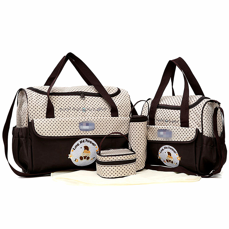 Conjunto de Cinco Piezas de Bolsa Maternal Acolchada con Diseño de Cuadros, Bolsa Maternal Multifuncional de Gran Capacidad para Guardar Pañales, de Hombro o Cruzada