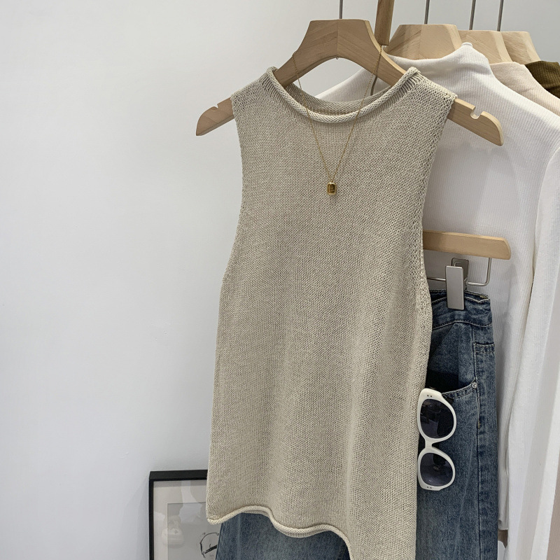 Affordable Women's Thai Style Beautiful Rolled Edge Sleeveless Knitted Camisole Women's Summer Outer Wear 2025 New Style Inner Sleeveless