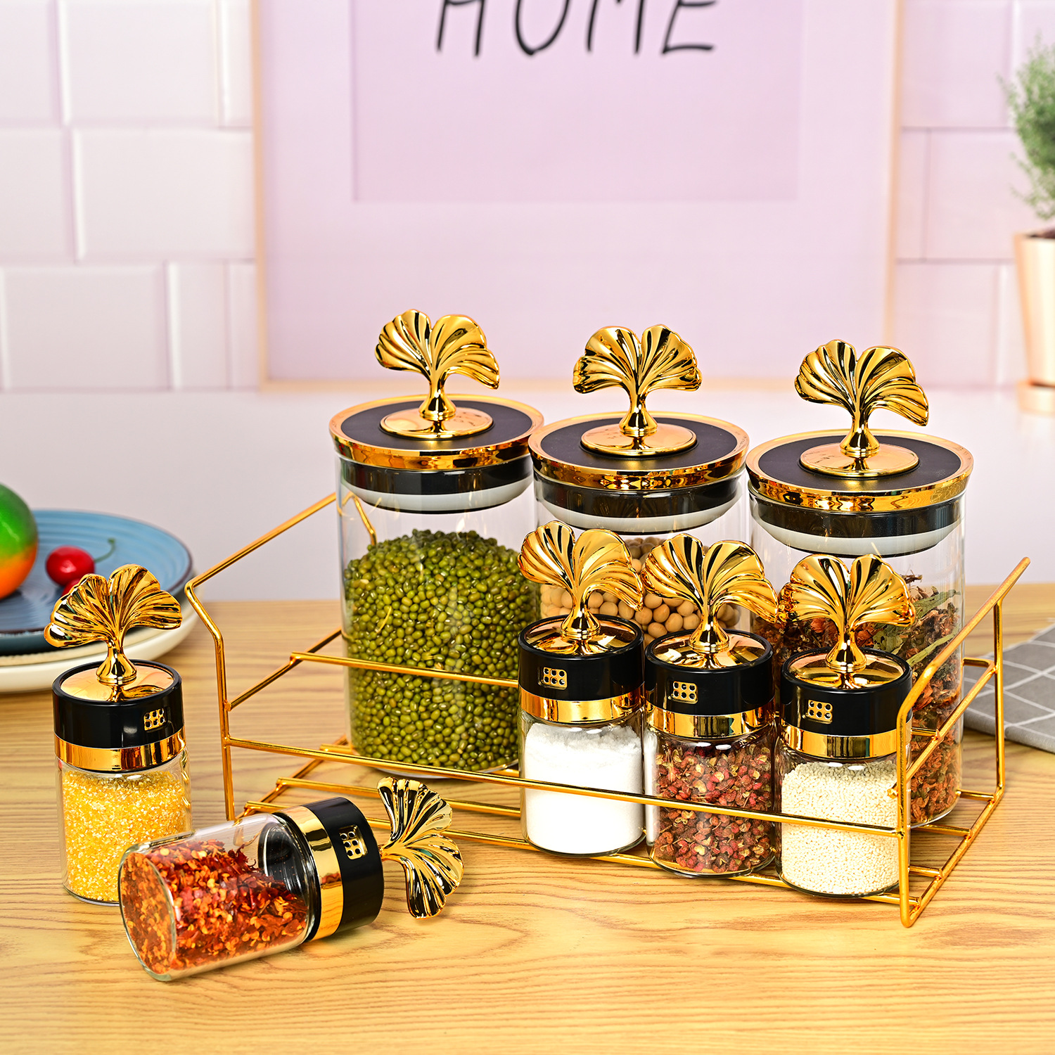 Creativo nuevo lujo luz vidrio condimento tarro hogar traje cocina granos vidrio sellado tarro fábrica al por mayor