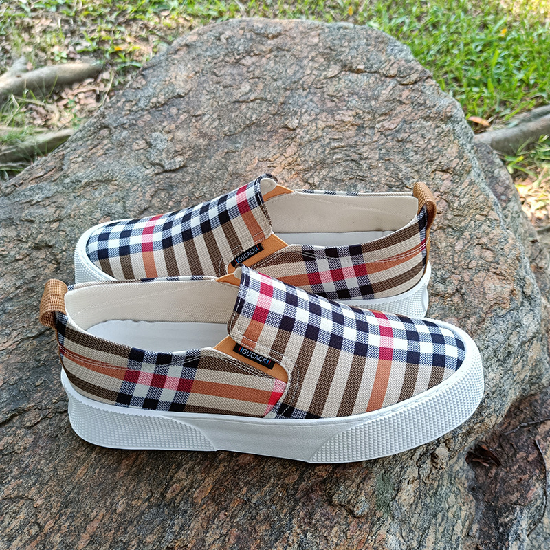 Golden Cat Leopard Summer New Plaid Men's Casual Shoes Fashionable Breathable Lazy Soft Sole Slip-on Leather Insole