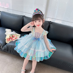 Girls Dress Mermaid Princess Dress 2024 New Summer Lolita Dress Suspender Dress Performance Wear Summer Dress