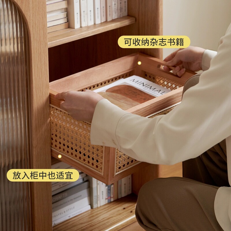 新商品の実木藤編大容量収納ケースネット紅日式家庭用ベッドのデスクトップ化粧品アクセサリー収納ケース|undefined