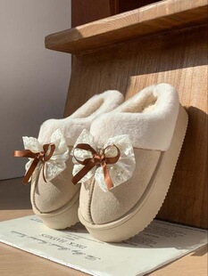 I 42856 Lace Bow Cotton Slippers �����Y����Ь �羳�W��