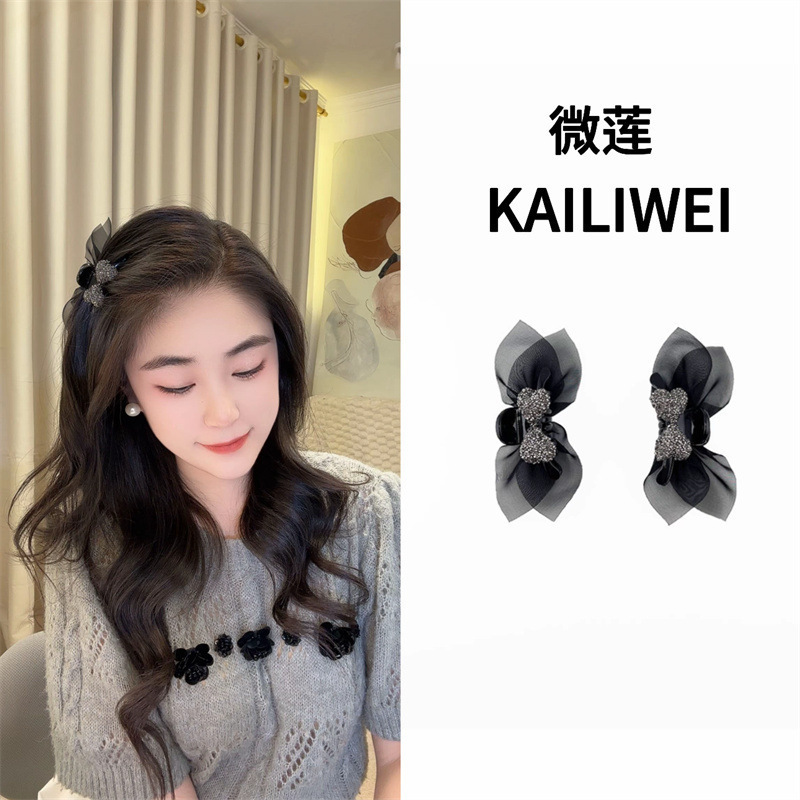 韩版蕾丝兔耳朵发夹女2025新款高级感水钻侧边刘海夹小号抓夹头饰|undefined