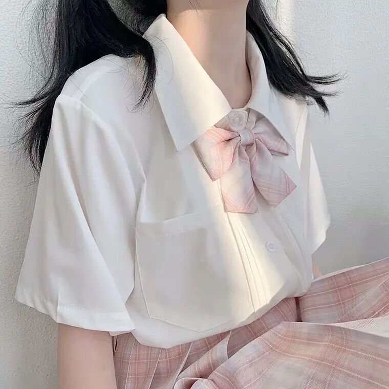 2021 summer new Japanese girls high school college organ pleated short sleeve pocket JK uniform chiffon straight shirt