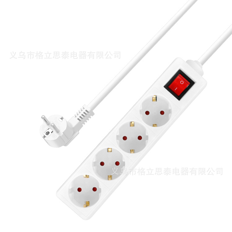 欧式跨境4孔插座厂家批发移动式大功率便宜有线带开关多位孔插排