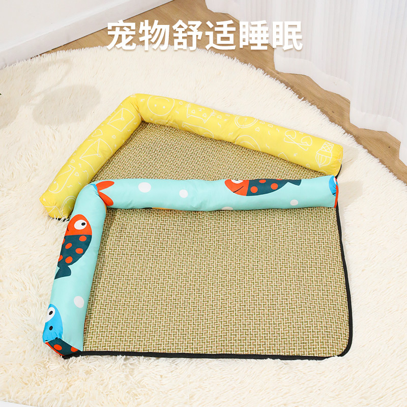 Estera de verano Nido Estera para mascotas Estera Cojera Cool y transpirable Estera de enfriamiento para dormir Estera de algodón de poliéster con borde Nido cuadrado