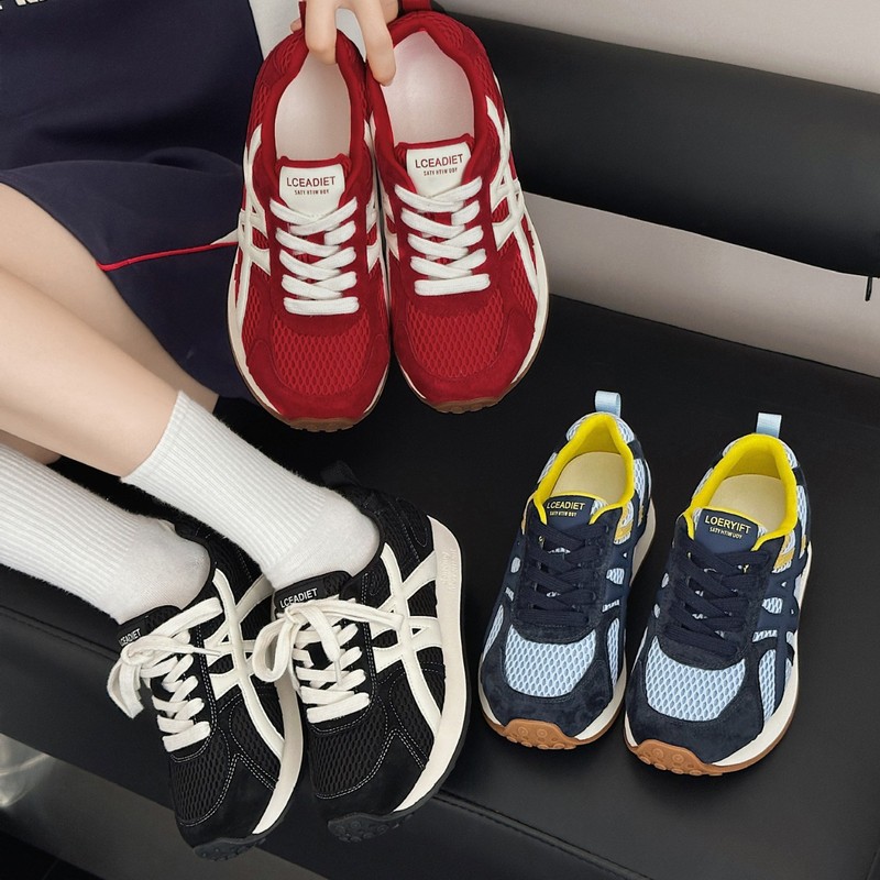 女性用本革トレーニングシューズ2025秋新作韓国版ソフトソール足が疲れにくいカラーマッチング多用途カジュアルスポーツランニングシューズ|undefined