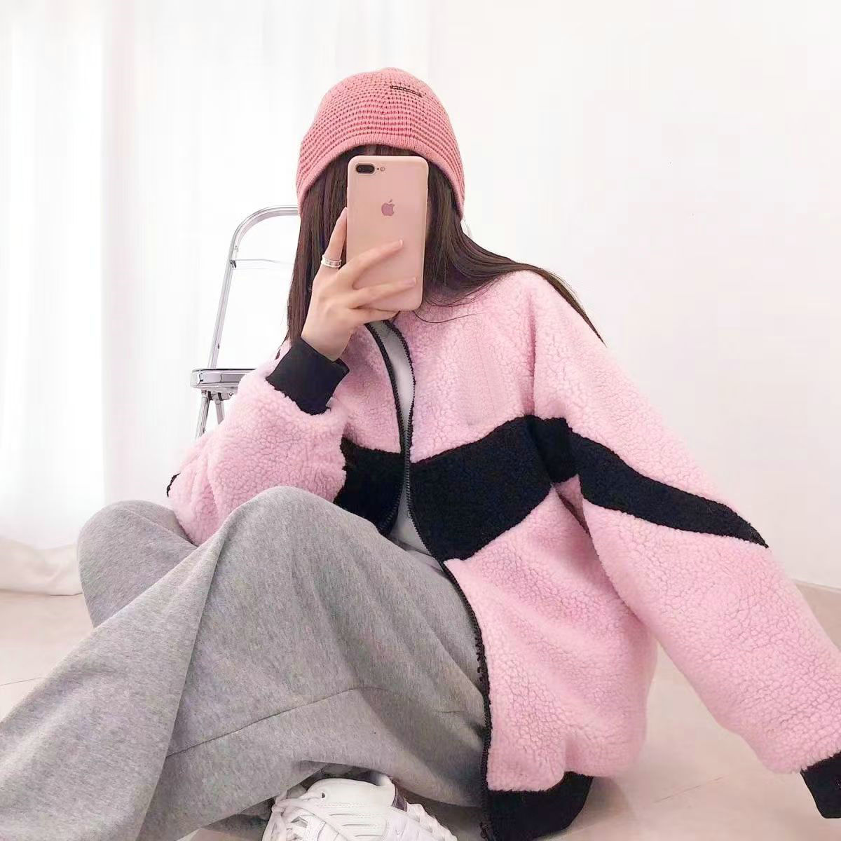 Nike Sherpa Jacket Reversible Pink Black