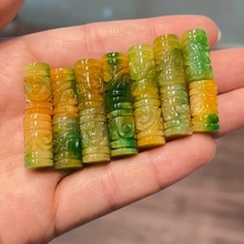 翡翠白底青回纹如意桶珠翡翠黄翡路路通直桶珠diy散珠文玩配饰
