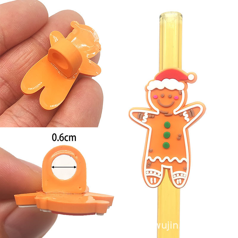 姜饼人吸管扣PVC吸管塞外贸单清仓价装饰扣现货圣诞节吸管装饰扣