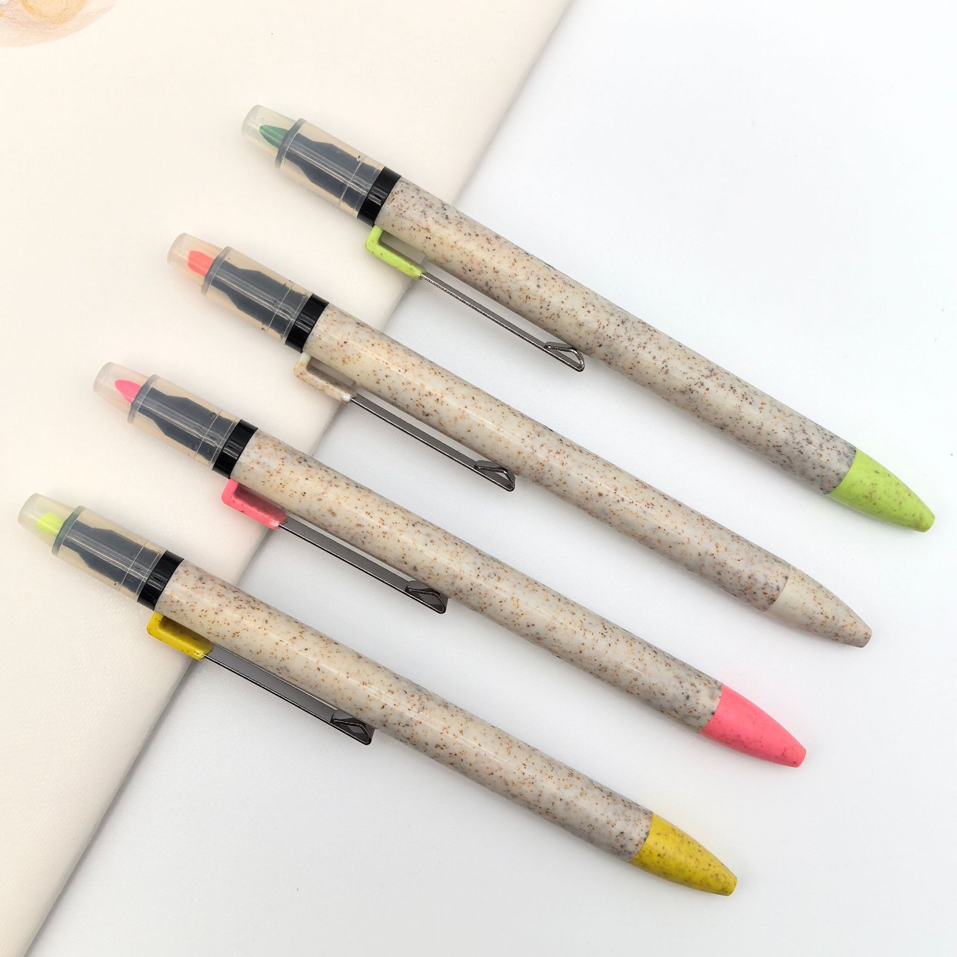 Bolígrafo publicitario de promoción bolígrafo de paja al por mayor ecológico personalizable logotipo de doble cabeza resaltador regalos bolígrafo atómico