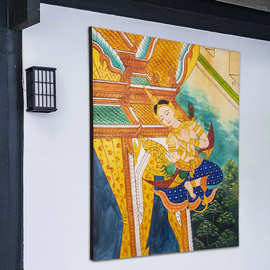 泰国手绘美女金箔装饰画餐厅玄关沙发背景墙客厅挂画酒店过道壁画