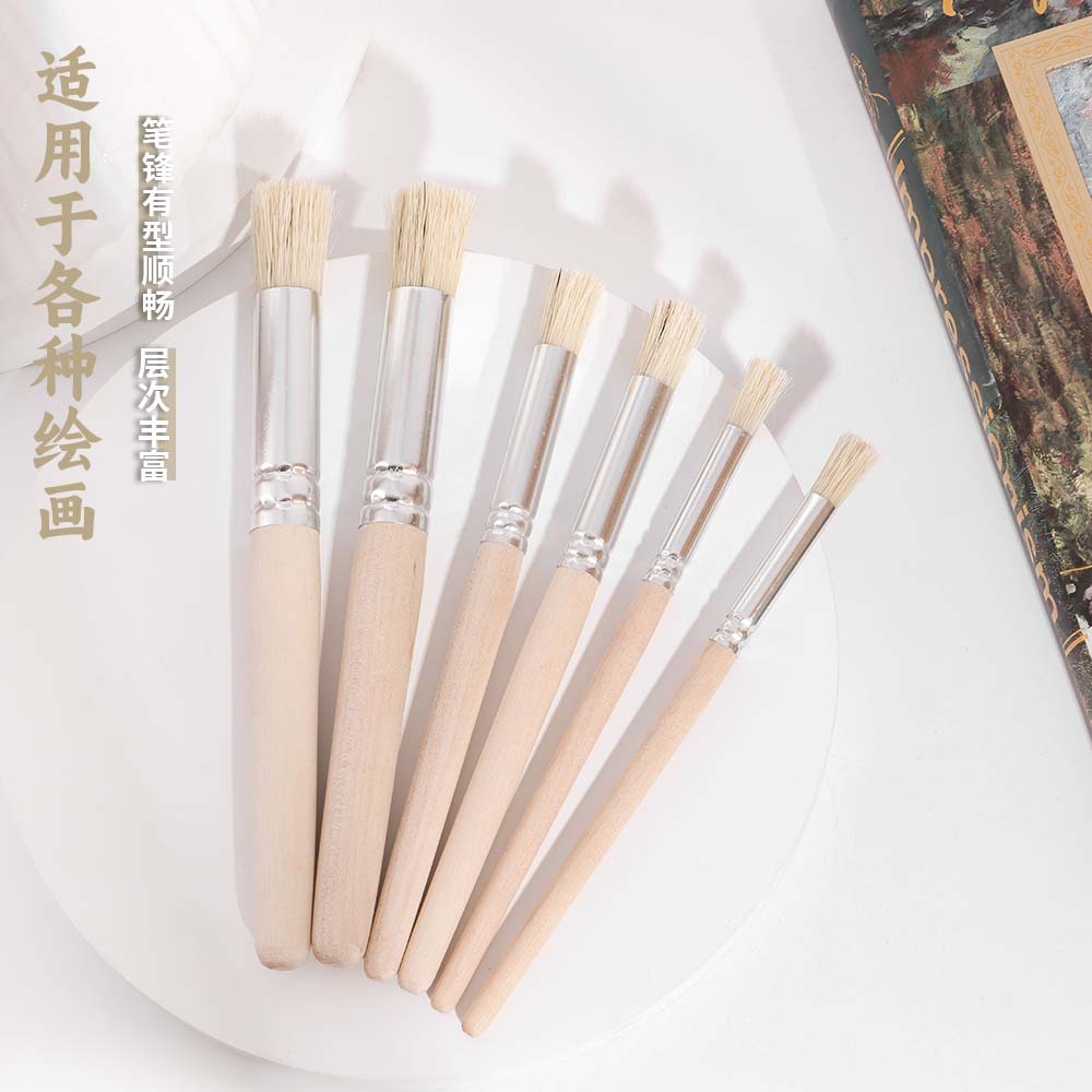 Juego de pinceles al óleo Huangshi 6 pinceles de cerdas de madera, pinceles de pintura, bolígrafos acrílicos, pinceles de pintura, suministros de arte especiales