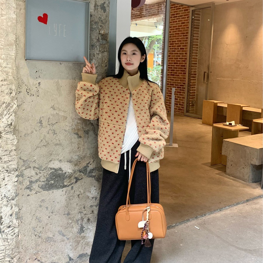DIGM 가을과 겨울 한국 스타일 게으른 달콤한 코시 스타일 수직 칼라 두꺼운 LAMBSWOOL 느슨한 모피 코트 여성 92070