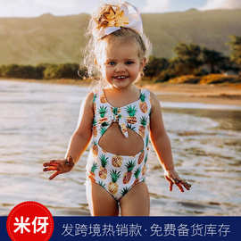 Y6081-女童泳衣新款2022无袖镂空一体式菠萝泳装背心连体泳衣