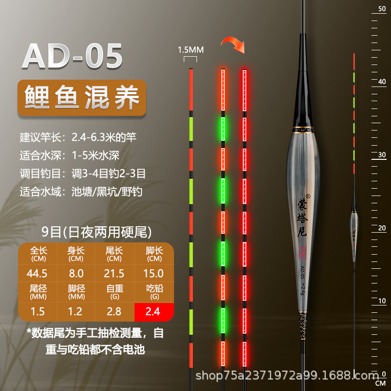 Montani Reed mordedura de gancho de cambio de color flotador electrónico día y noche de doble uso flotador luminoso flotador de peces de alta sensibilidad carpa flotador