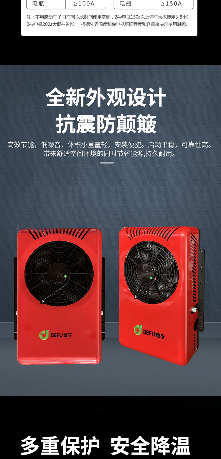 Defu Export Wholesale Split Parking Air Conditioner Backpack Type 12V24V Electric Truck Air Conditioner for Rv Trucks