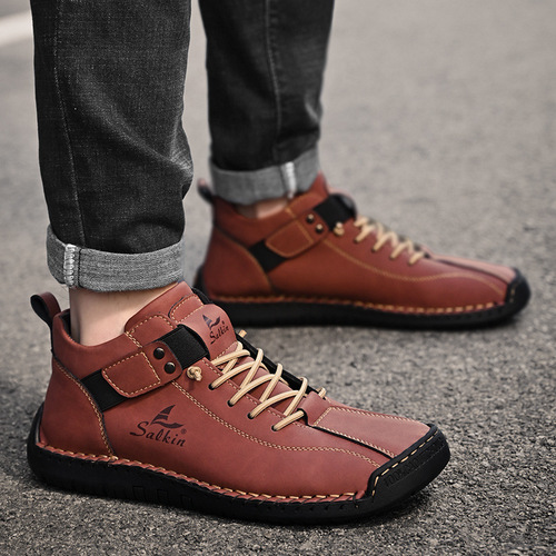 Autumn/Winter New Arrival Plus Size Short Boots Men's Hand-Stitched Leather Shoes Foreign Trade Leisure Cross-border Martin Boots Men's Lazy Shoes