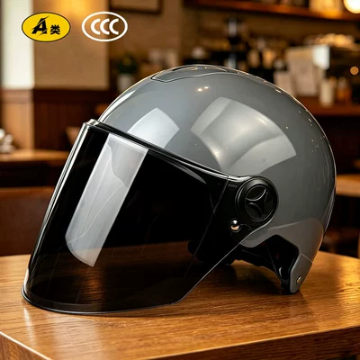 Certified Electric Vehicle Helmet for Men: Motosiklet kaskı (dəbilqə) - gray-brown-long-mirror