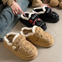 可爱猫咪棉拖鞋女款冬季外穿加绒保暖室内居家防滑厚底低包跟棉鞋