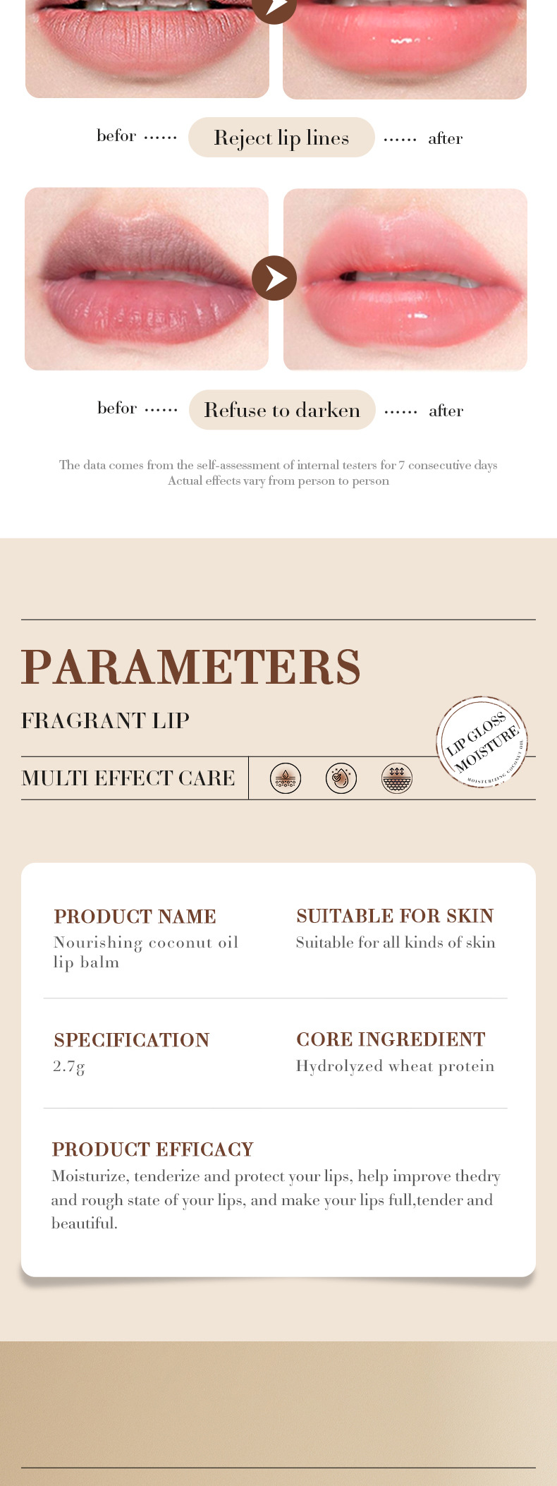 Lápiz labial SADOER All Coconut Cuidado de lápiz labial hidratante y humectante_voghion.com