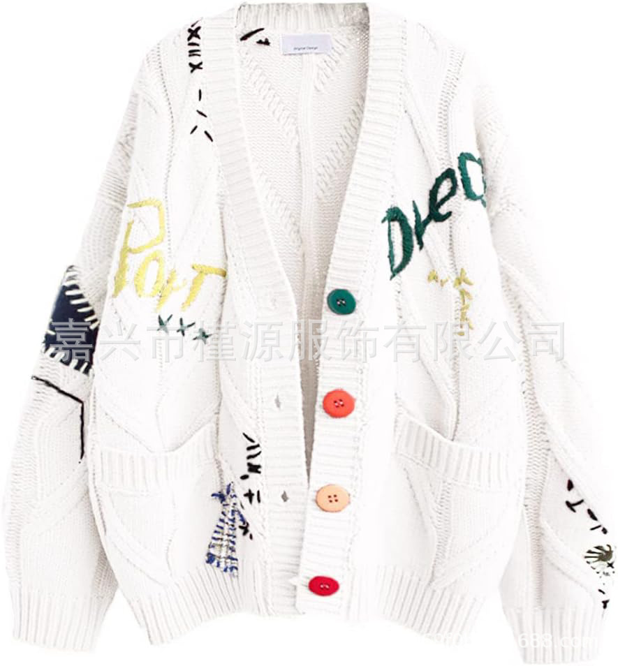 Moda estilo perezoso bordado suéter mujer otoño e invierno 2025 nuevo diseño de letras sentido suéter suelto chaqueta marea