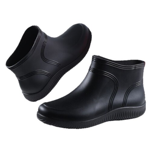 Men's Low-Top Rain Boots, Short Summer Slip-Resistant Waterproof Chef Work Waterproof Boots with Fleece, Durable Rubber Shoes for Construction, Lightweight