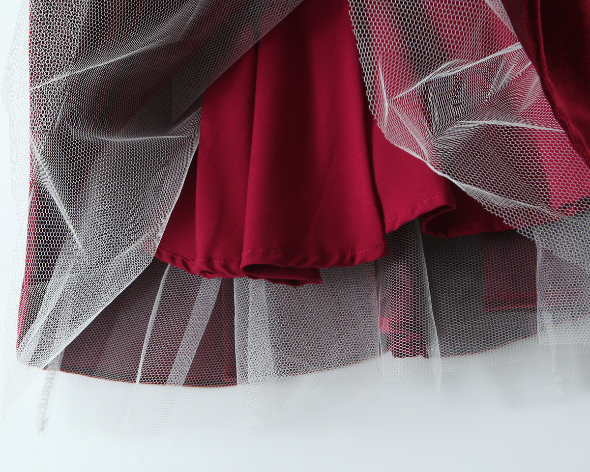 Women Velvet Three Layer Three Dimensional Steel Ring Lace Splicing Sling Dress