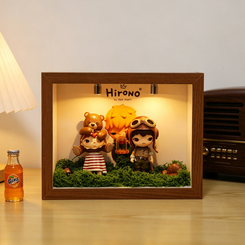 Pop Mart Little Wildman Office Figurine Display Case with Lights, Dustproof, Starman Blind Box Storage Frame Ornament