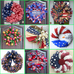 美國獨立日花環國慶節花圈門掛藤條掛飾鬱金香裝飾擺件氛圍場景