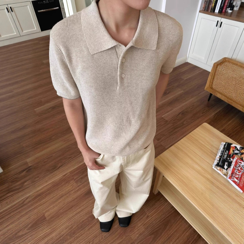 夏季新款老钱风针织Polo衫短袖男雅痞高级感修身百搭休闲半袖t恤|undefined