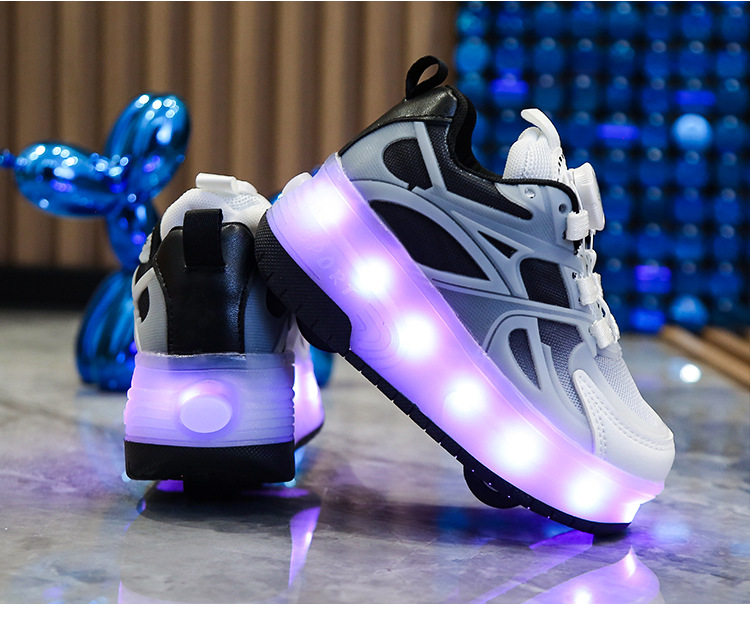 Laetavad värvilised valgusjalatsid Jooksuhobune Light Button Light Kingad Tüdrukud Poisid Kergete kingadega Topeltrulluisud_voghion.com