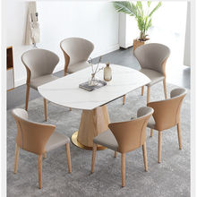 旋转可变圆桌北欧诧寂风原木色实木小户型岩板伸缩折叠餐桌椅组合