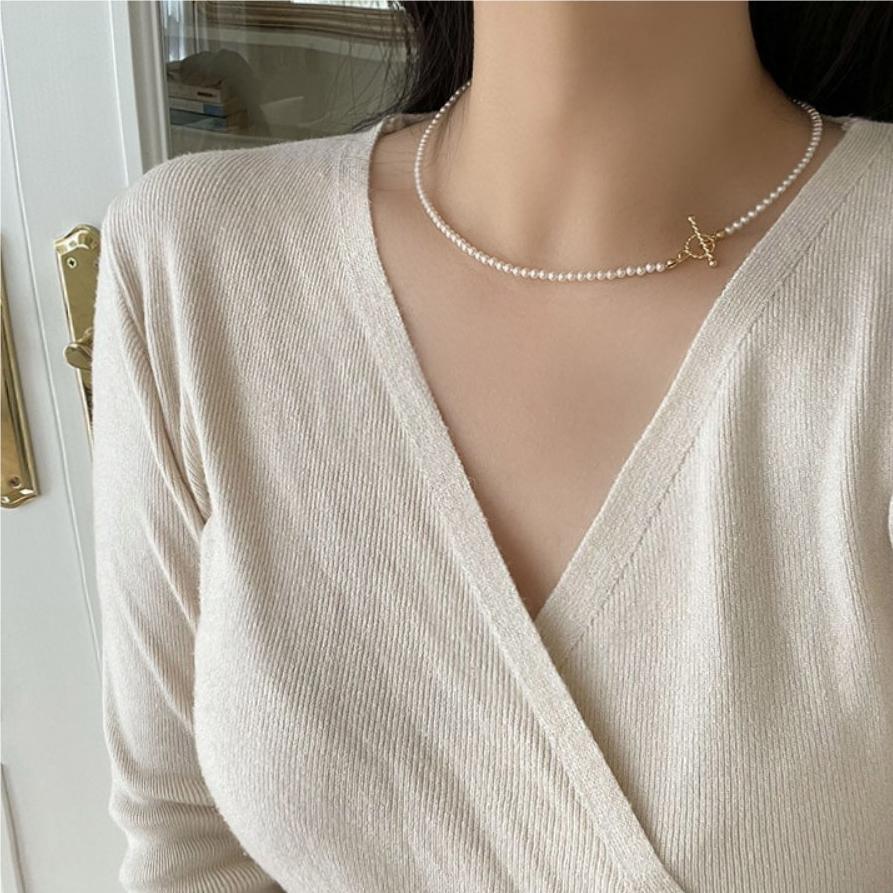 15g Weight Necklace Classification 1 Piece Quantity Elegant Circle 925 Sterling Silver Artificial Pearl Beaded Necklaces Wholesale