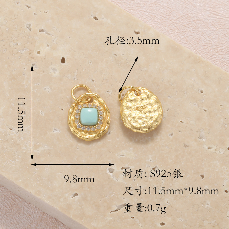 Raw Turquoise S925 Silver Gold-Plated Heart-Shaped Four-Leaf Clover Round Butterfly Pendant Spacer Bead DIY T6
