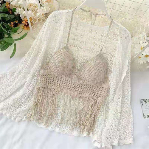 Halter neck vest suspender backless hollow tube top embroidered vest bohemian ethnic style short women's top