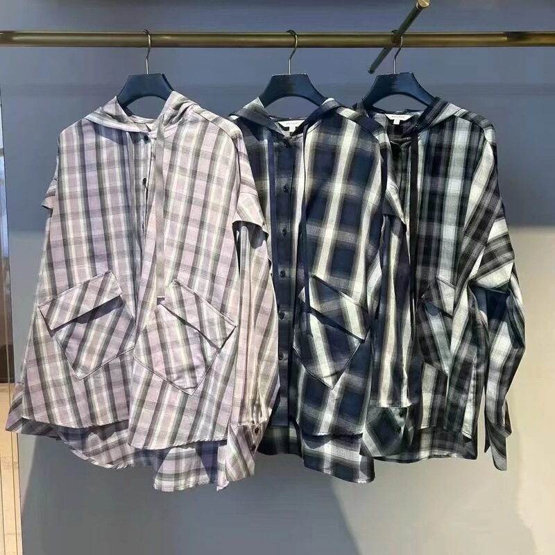 Japanese Order m Brand 2025 Summer and Autumn New Plaid Shirt Top Women's Hooded Sun Protection Jacket 028Isa30-2301 Japanese Order m Brand 2025 Summer and Autumn New Plaid Shirt Top Women's Hooded Sun Protection Jacket 028Isa30-2301