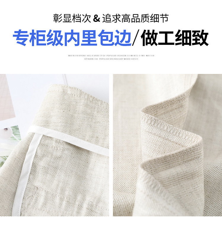 Quần culottes nữ ống rộng vải lanh cạp cao thắt lưng bản to — Màu đen thông thường chi tiết 34