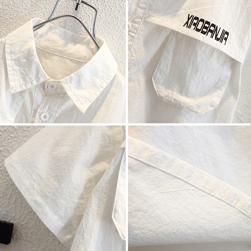 8024 camisa blanca de manga corta para niños verano 2025 nuevo estilo chico guapo y moderno vestido de verano para niños guapo top guapo