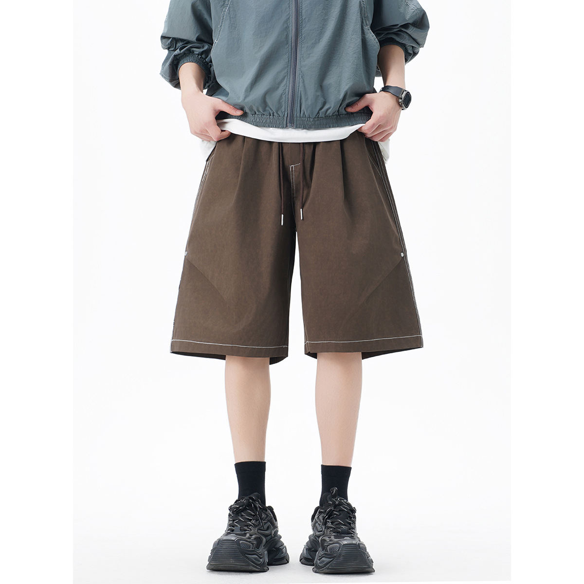 Customized Trendy American-Style Work Shorts for Men, Summer Loose Fit, Fashionable Versatile Casual Knee-Length Shorts