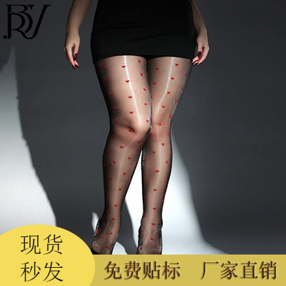 Cross-Border Aurora Oily Stockings Red Heart Large Size Stockings Sexy Garter Stockings Long Oily Summer Ultra-Thin Transparent