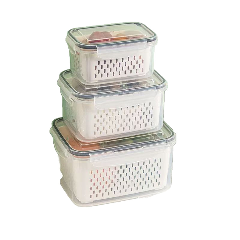 Oficina en el hogar caja de plástico transparente cocina sellada drenaje refrigerador caja de almacenamiento de carne caja de almacenamiento