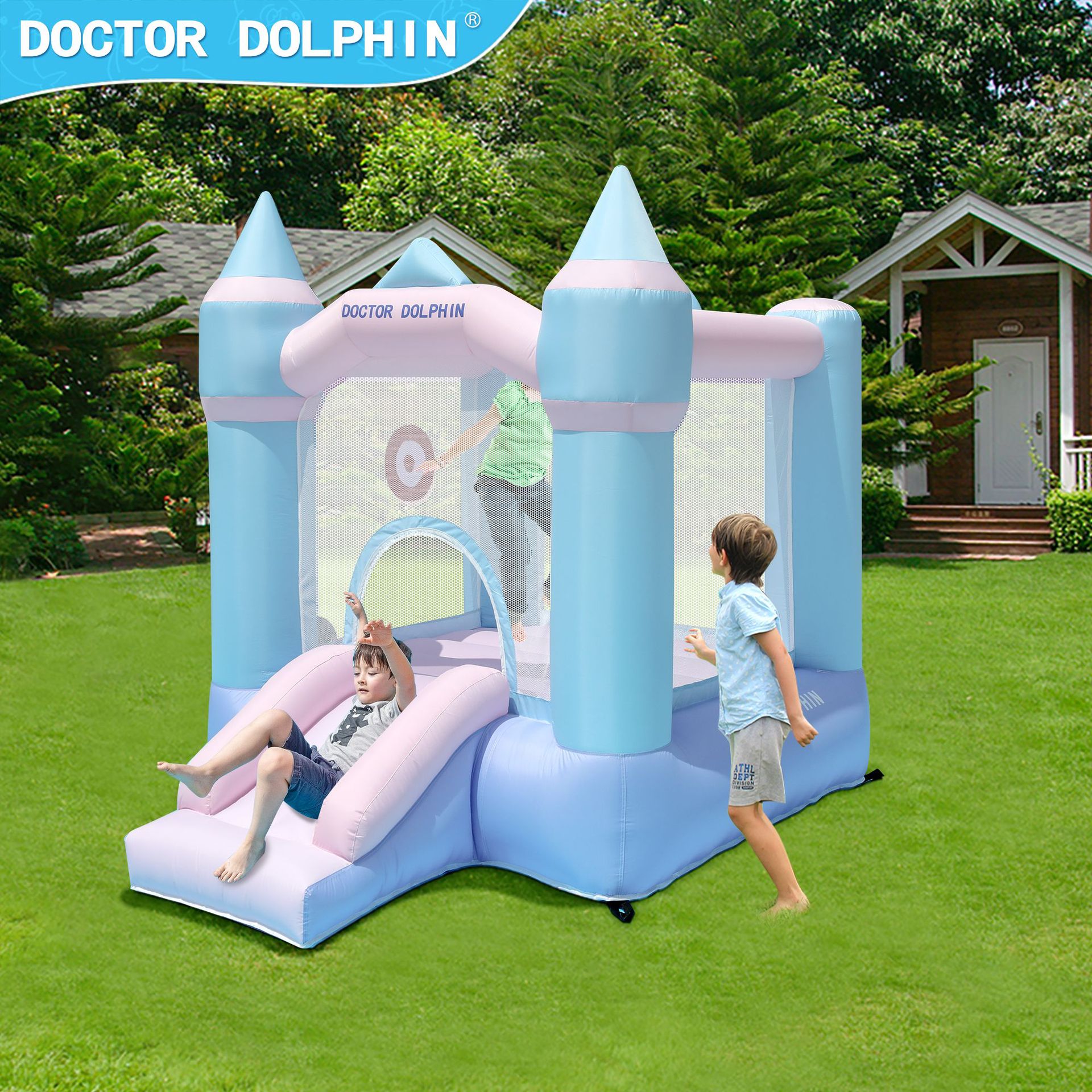 Dr. Pig Inflatable Castle Kids Indoor Playground Inflatable Slide Trampoline Jugues pequeños castillos inflables domésticos