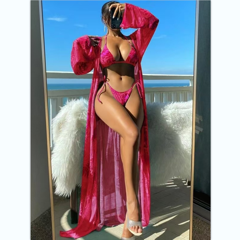 Bikiniset för dam 3 delar med långärmad cover up_voghion.com