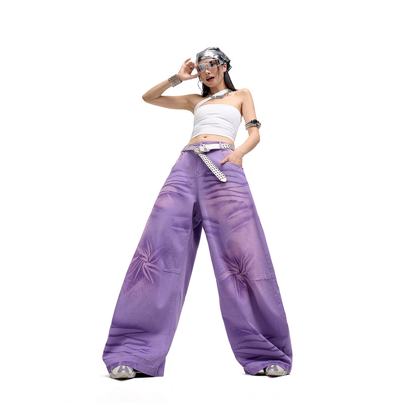 Trendy European and American Style Tie-Dye Jeans for Women, Street Dance Loose Casual Wide-Leg Pants Trendy European and American Style Tie-Dye Jeans for Women, Street Dance Loose Casual Wide-Leg Pants
