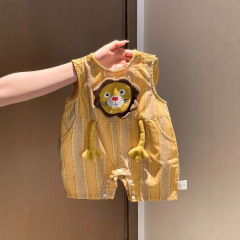 纯棉爬服哈衣夏季婴儿衣服薄款男童连体衣卡通无袖背带裤宝宝外出
